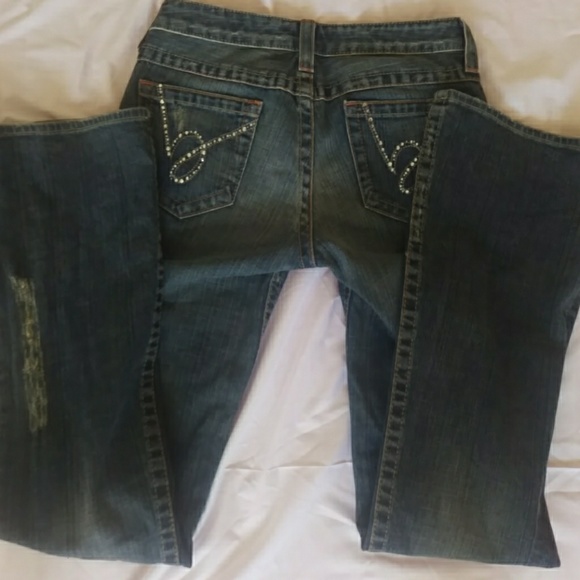 bebe Denim - bebe distressed denim boot cut jeans